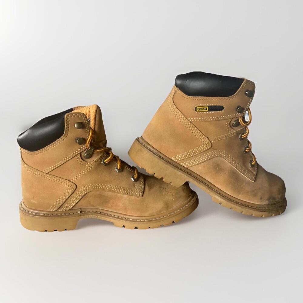 Stanley Size 6.5 beige Leather Steel Toe Work Construction  Heavy Duty Boots